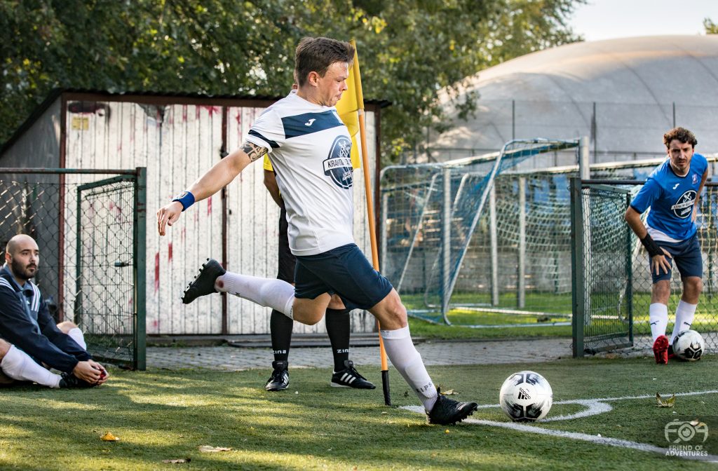Enrico Forabosco of Krakow Dragoons FC shooting a corner-kick