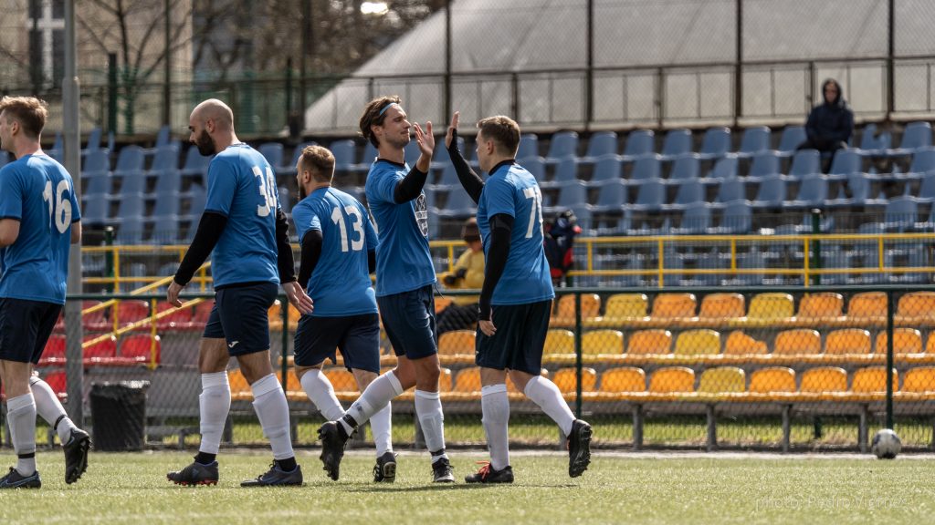 Krakow Dragoons FC celebrating a goal vs Opatkowianka