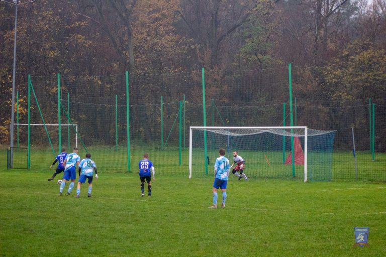 Enrico Forabosco of Krakow Dragoons FC misses a penalty vs Borek