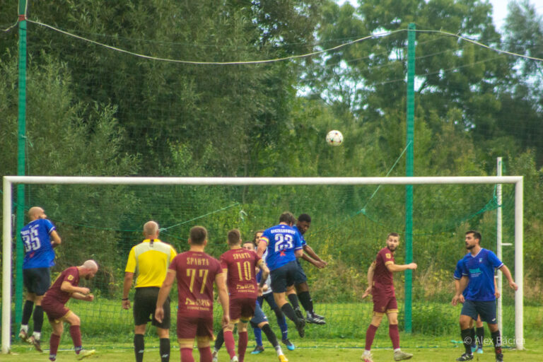 Ball in the area of Krakow Dragoons FC vs Sparta Skrzeszowice